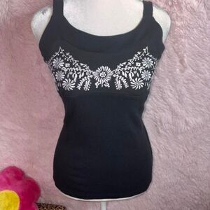Black floral embroidered tank top